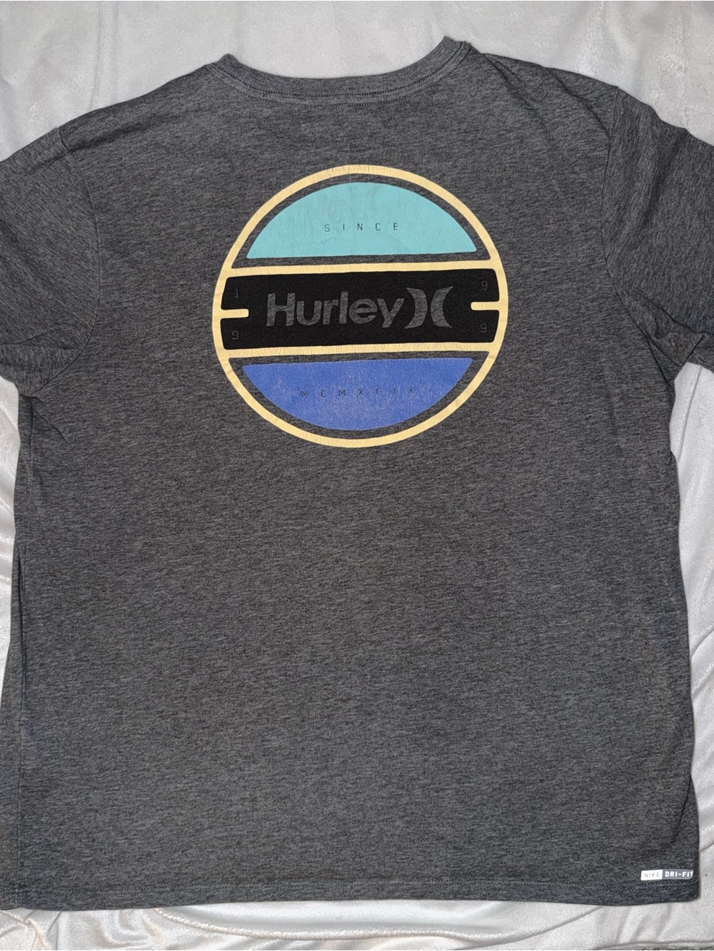 Hurley Gray Short Sleeve Tee with Blue & Teal Graphic
